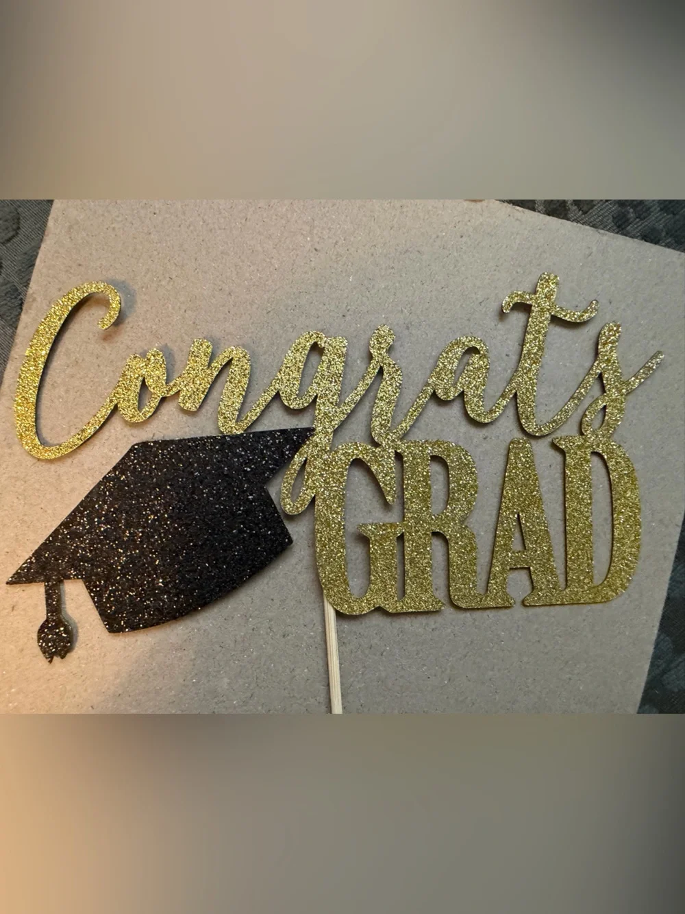 Congrats Grad Cake Topper, Graduation Party (Black/Gold 6.6inch)